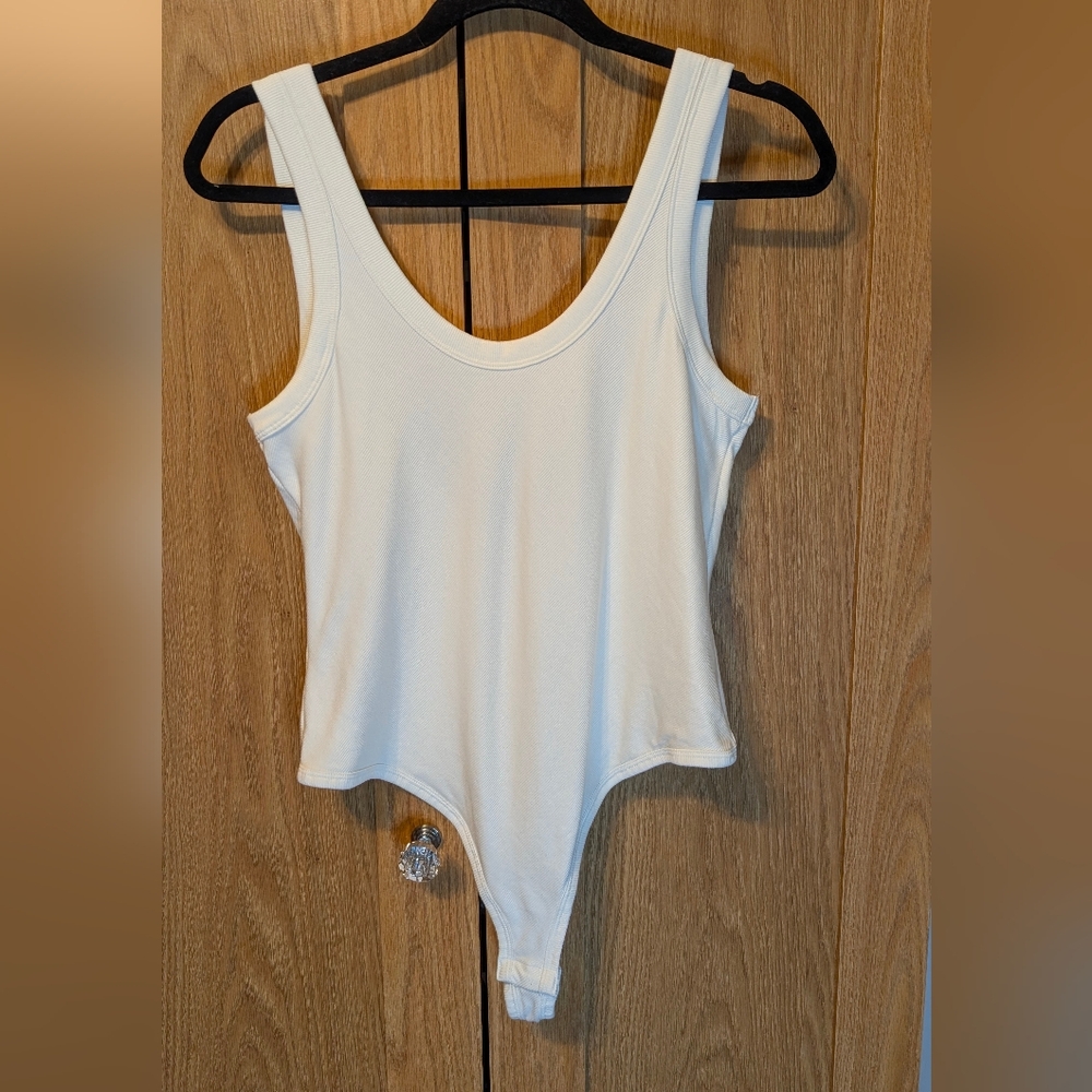 Alexander Wang White Textured Thong Bodysuit